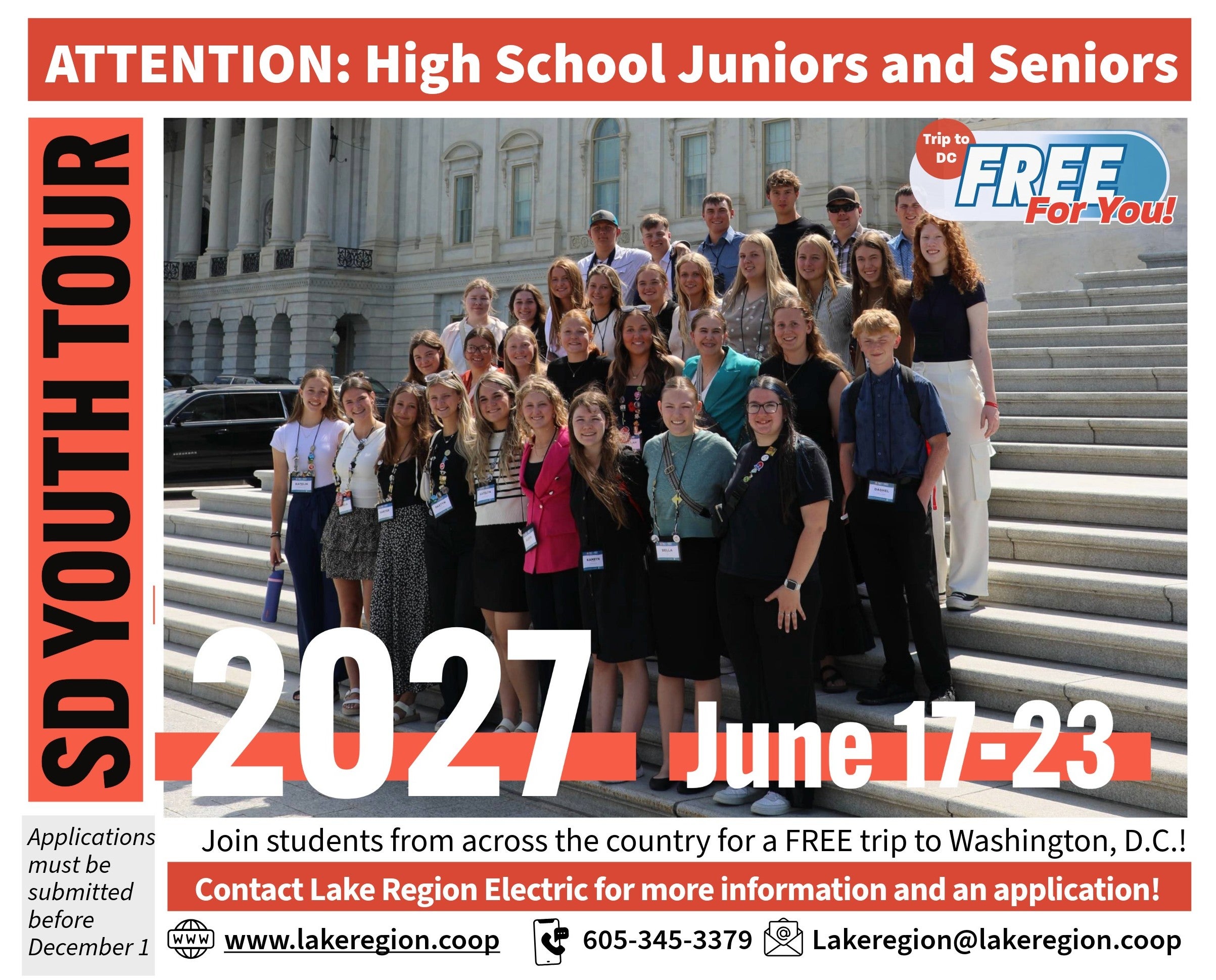 Students on steps of US Capitol with ad text